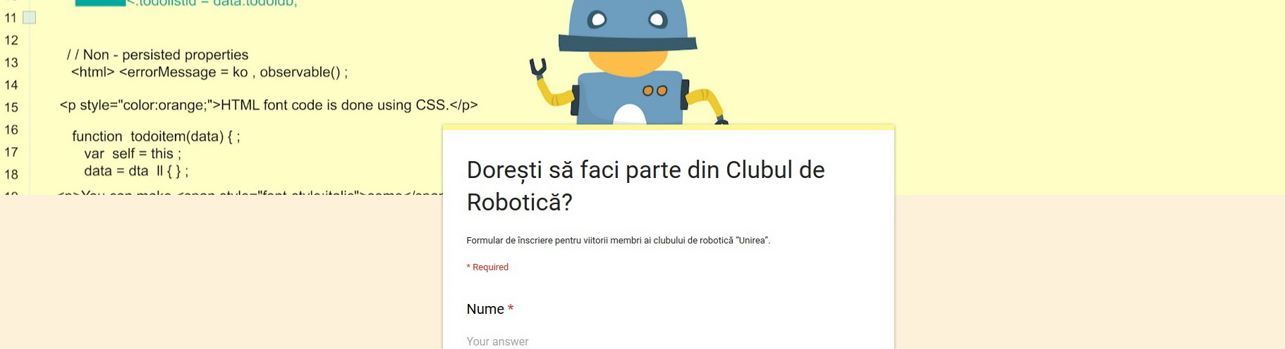 Clubul de Robotică Formular Robotică